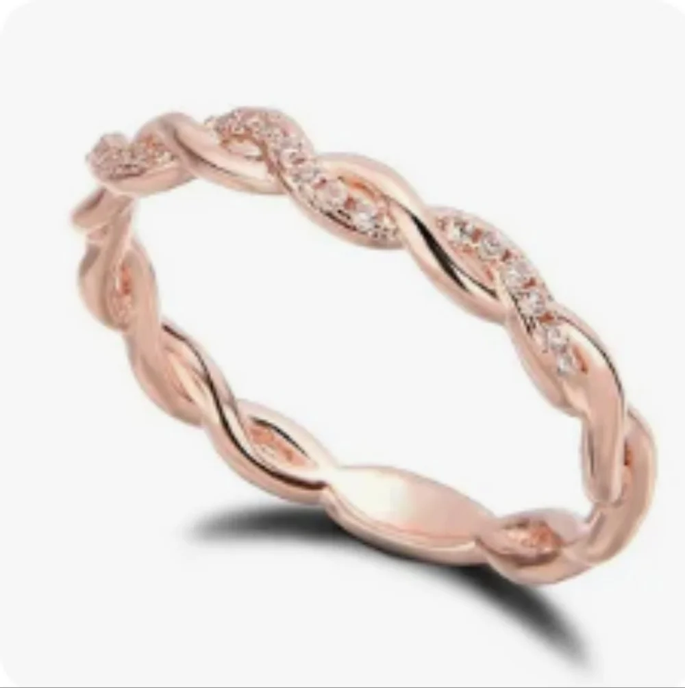 14k Rose Gold and Simulated Diamond CZ Twist Ring